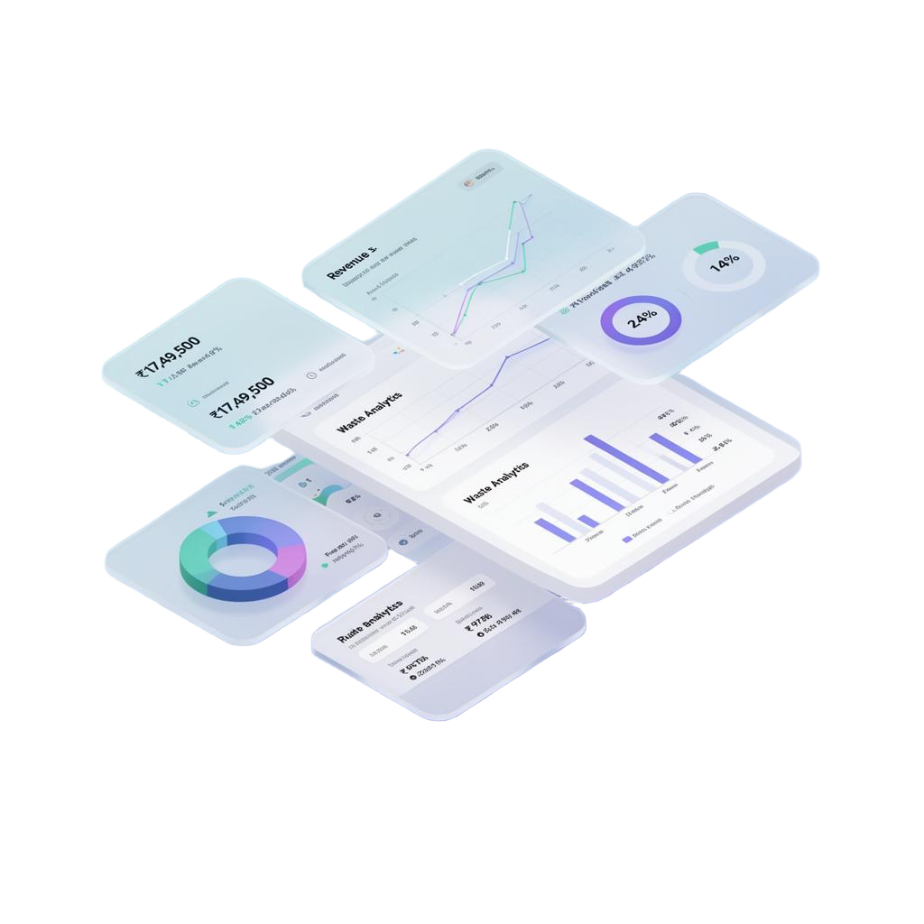 Chefnomix analytics dashboard with revenue, waste and cost analytics